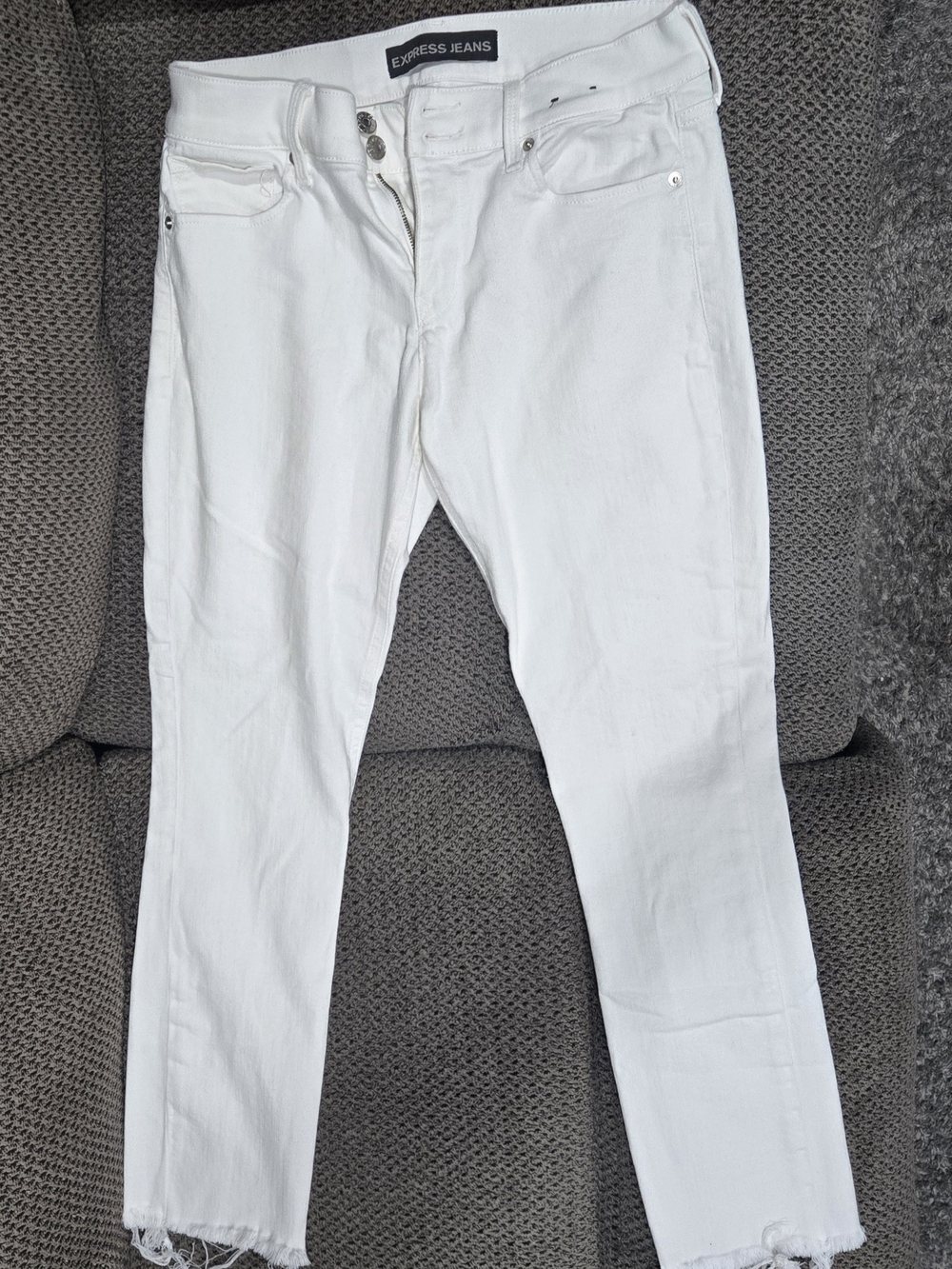 Express Women’s Slim Cropped Jeans White Light Wash Mid Rise Stretch Denim